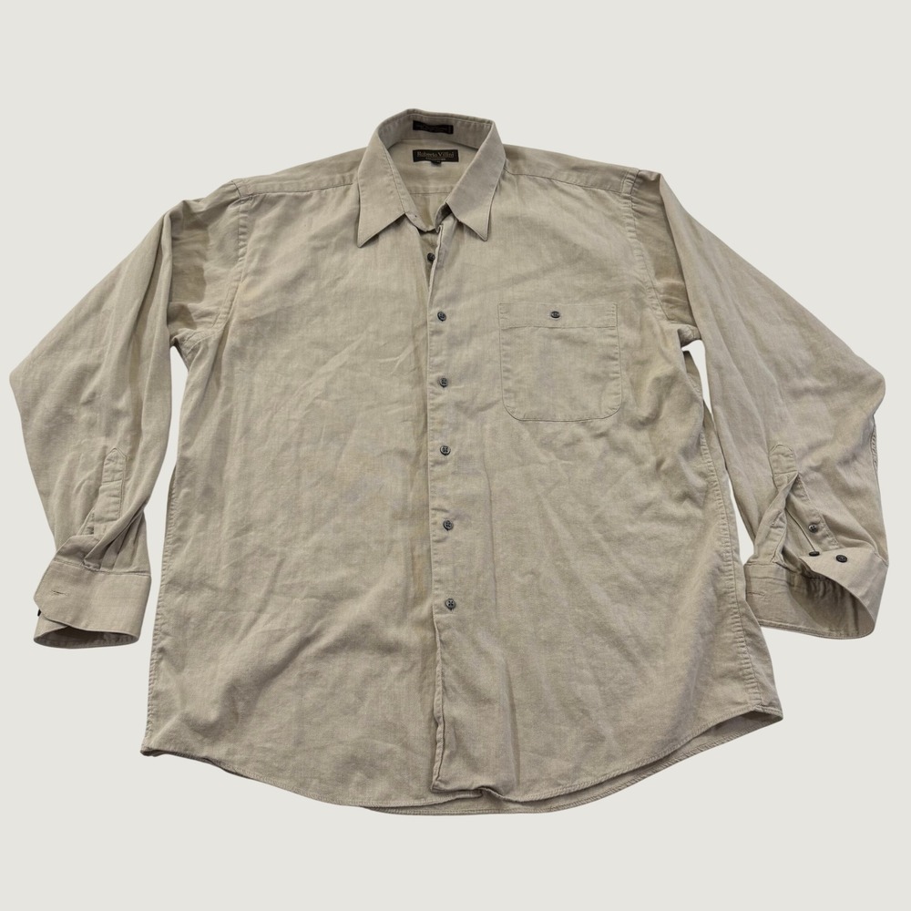 Roberto Villini Shirt Mens 16.5 34/35 Tan Cotton Long Sleeve Button Front Pocket
